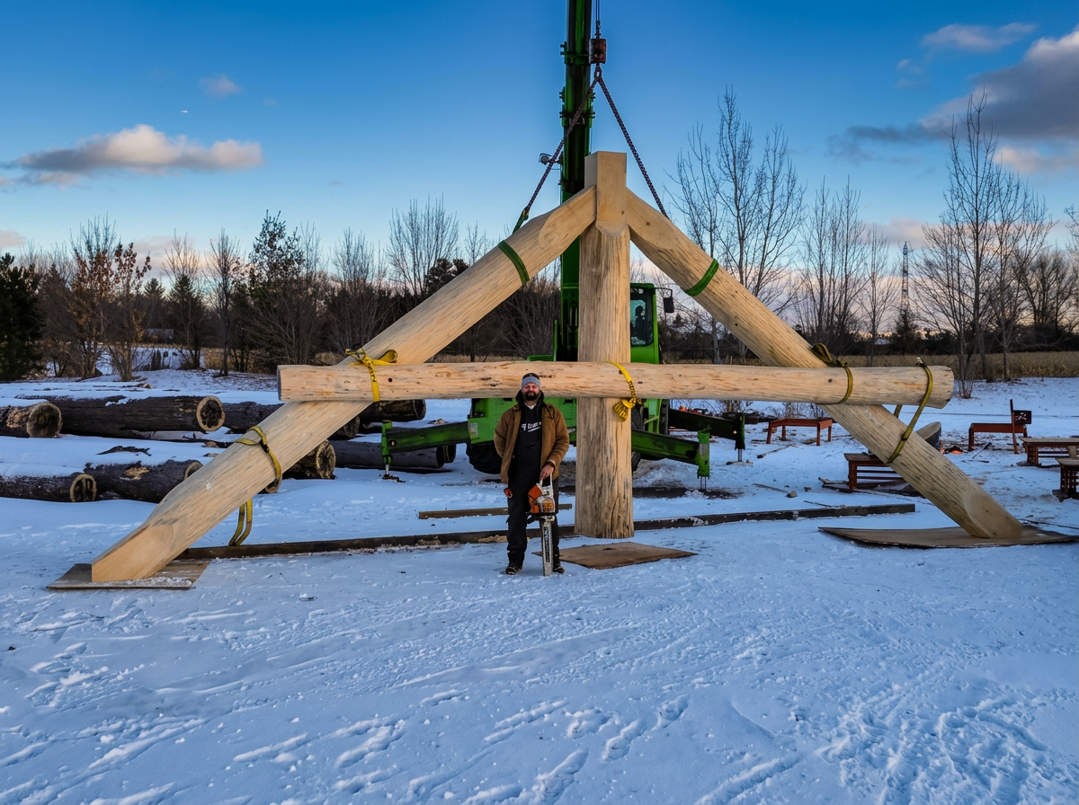 Log builder meeting on raw land
